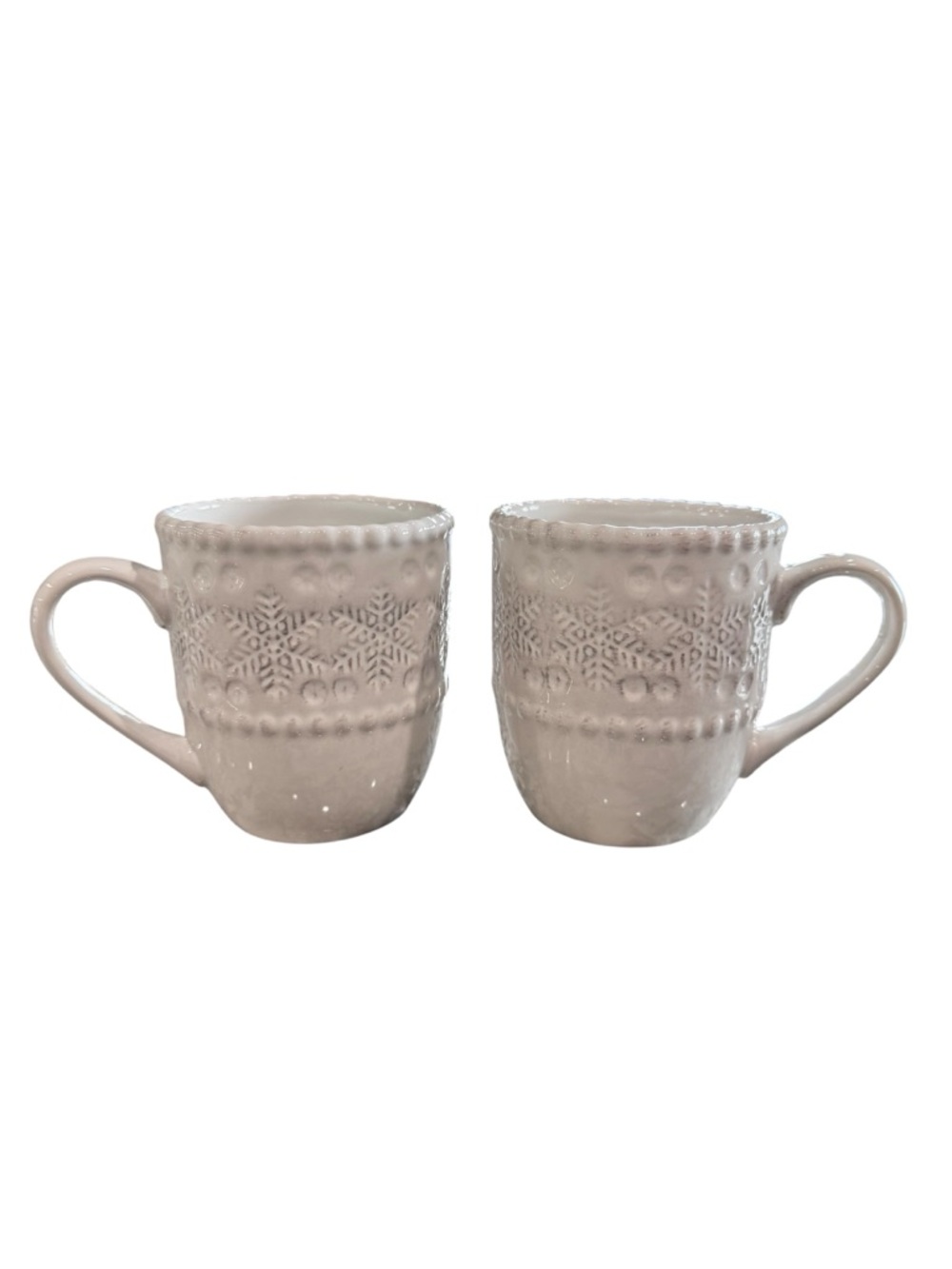 Pier 1 Imports Hand Painted Stoneware Mugs Snowflake Pattern